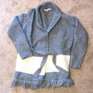 Loft cardigan sweater with tie waist. Acrylic/wool blend.
